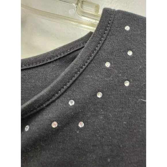 Quaker Factory Womens Wearable Art Top XL Black Floral Embroidery 3/4 Sleeve - Picture 4 of 8